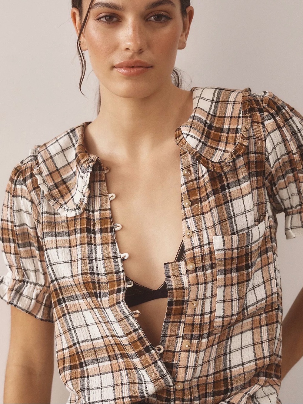 Pilcro Anthropologie Keira Plaid Collared Button Front Blouse Small